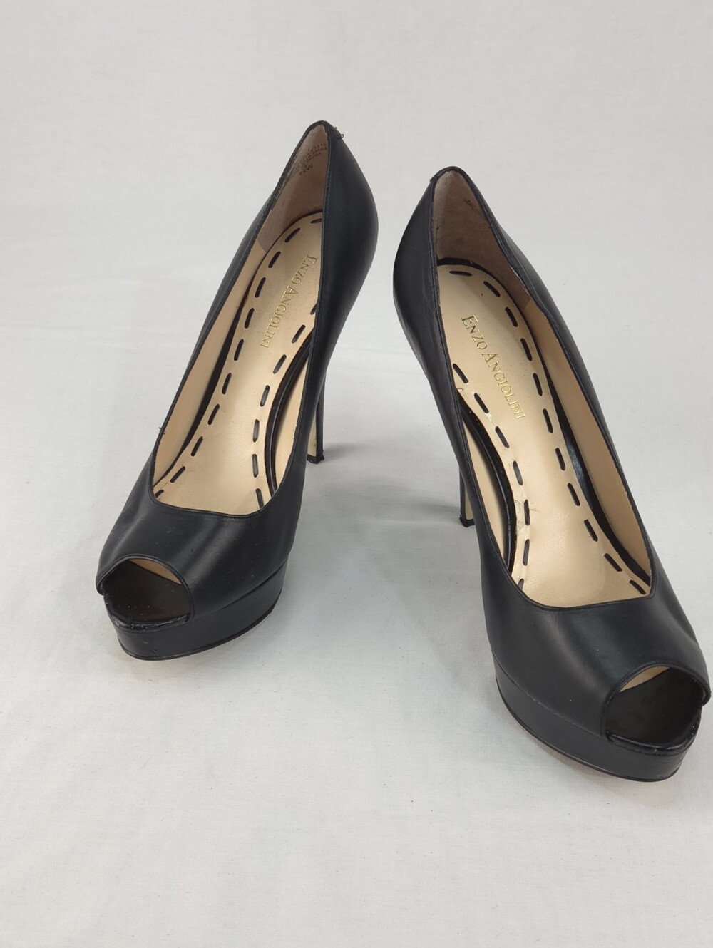Enzo Angiolini Black Peep-Toe Platform Stiletto Pumps